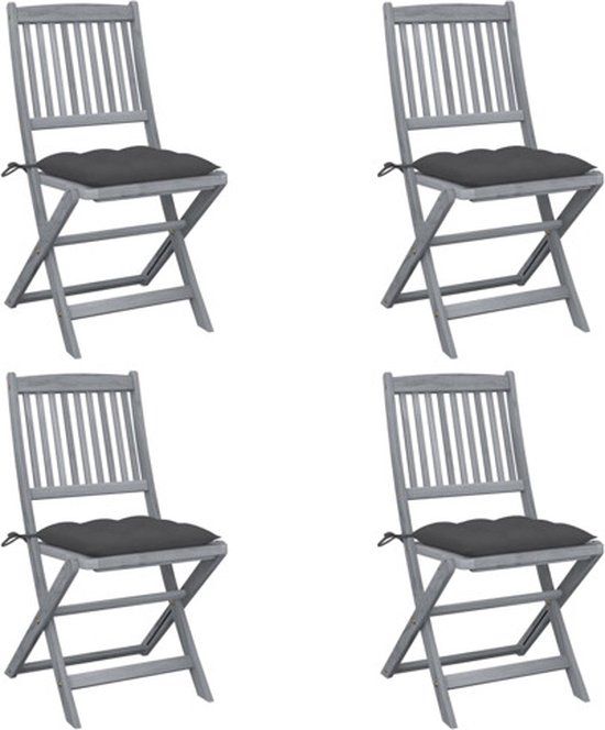 vidaXL Set van 4 klapstoelen met kussens, massief acaciahout, antraciet