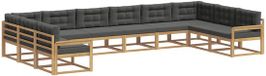 vidaXL Hoek loungeset 10 zitplaatsen Acacia hout Wit en antracietkleurig