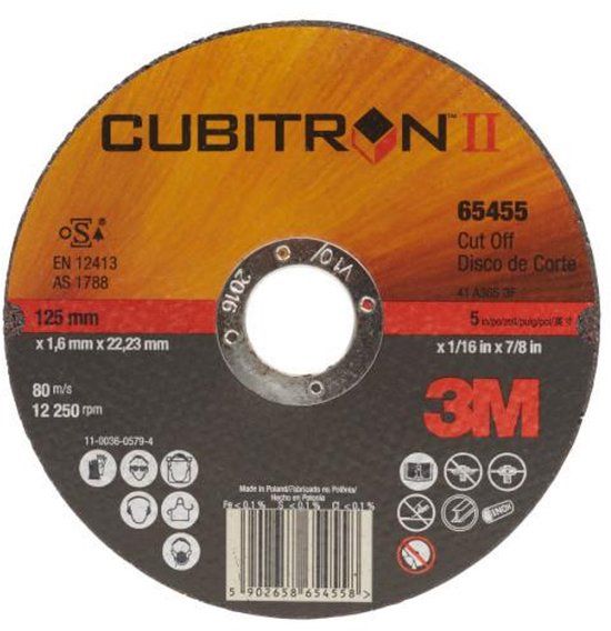 3M Cubitron II doorslijpschijf T41 125 mm x 1 mm x 22,23 mm A60 metaal
