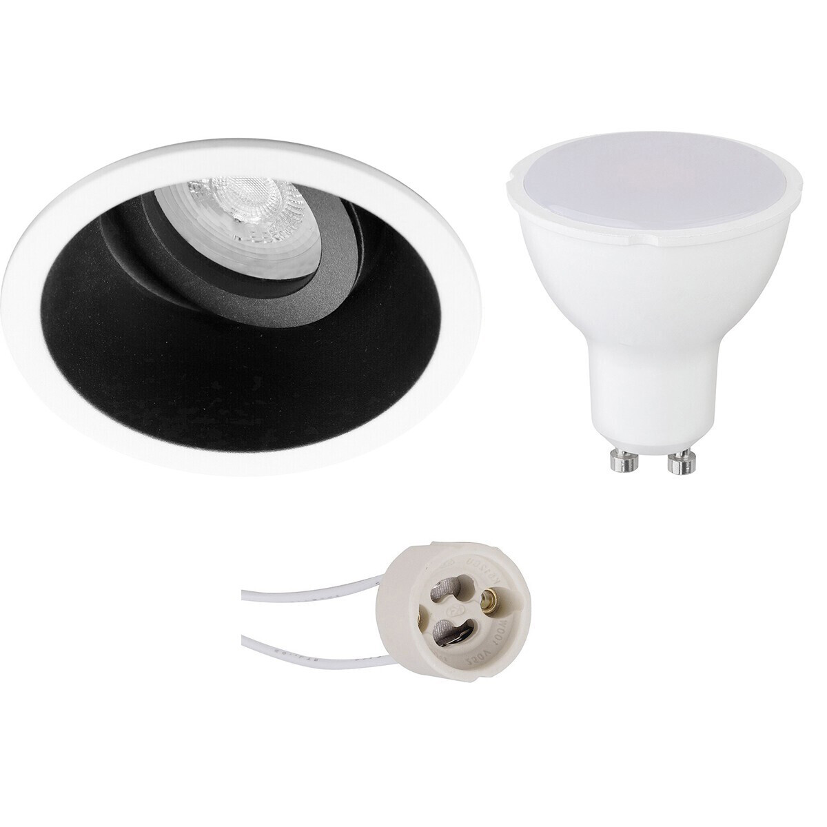 BES LED LED Spot Set - Pragmi Zano Pro - GU10 Fitting - Dimbaar - Inbouw Rond - Mat Zwart/Wit - 6W - Warm Wit 3000K - Kantelbaar - Ã˜93mm