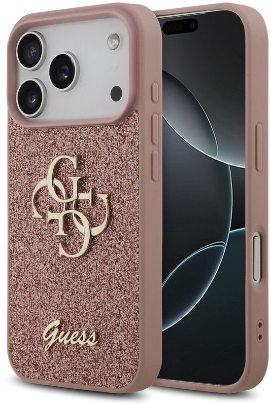 Guess Back Cover - iPhone 17 Pro - Roze - Glinsterende textuur