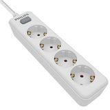 Philips SPN1142WA/10 - Stekkerdoos met 4 stopcontacten, aan/uit-schakelaar, gevlochten netsnoer 2 meter (hoge sterkte) - wit