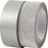 Ruban adhésif Washi set - argent paillettes - 2x rouleaux - 7m / 10m - scrapbooking