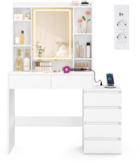 Songmics Kailyn Collectie - Kaptafel met LED-spiegel en stekkerdoos - 40 x 105 x 145 cm - Wolkenwit