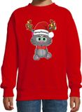 Bellatio Decorations Kersttrui/sweater voor jongens/meisjes - Merry Christmas - rood - Kerst poesje 134/146