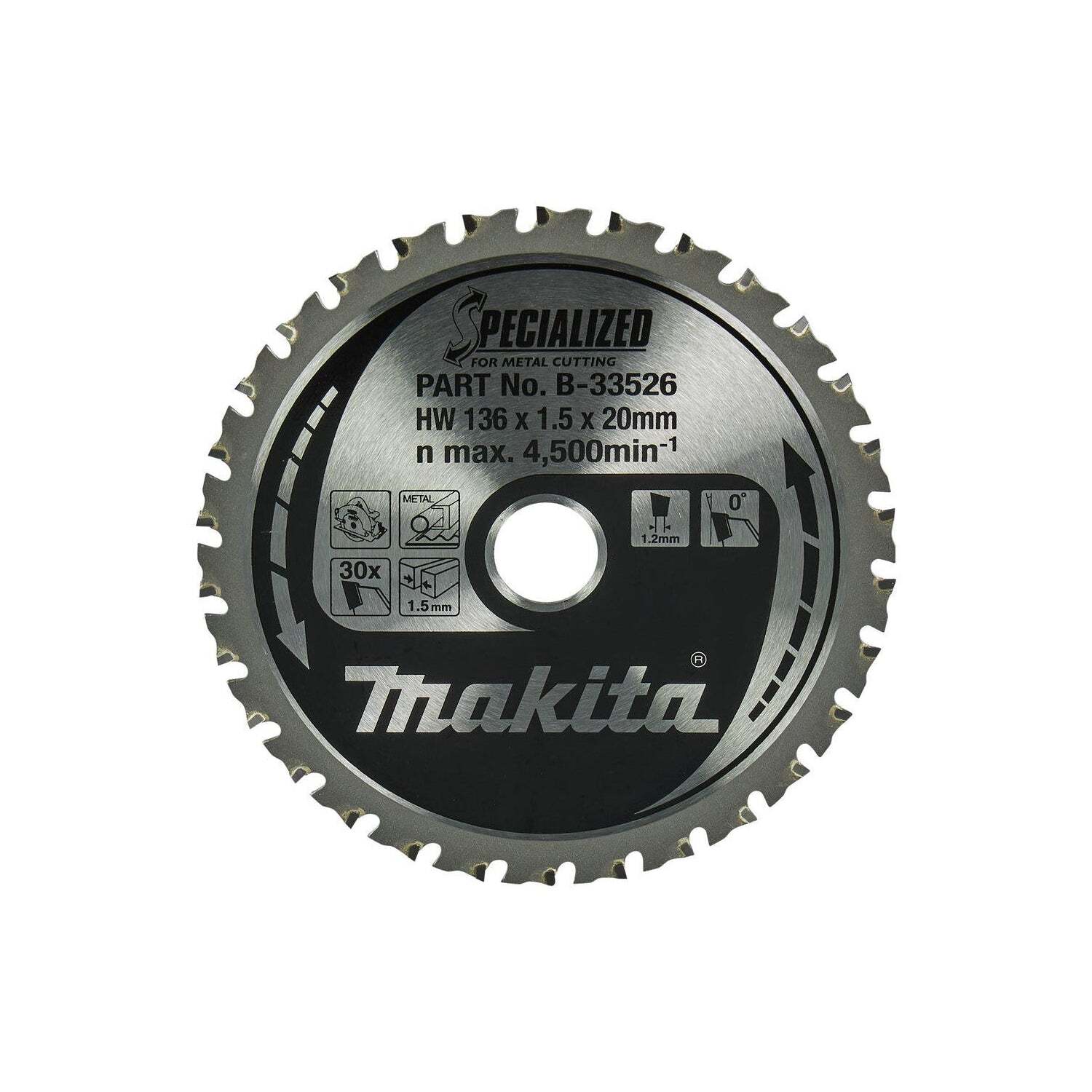 Makita B-33526 Cirkelzaagblad voor Zacht Staal | Specialized | Ø 136mm Asgat 20mm 30T