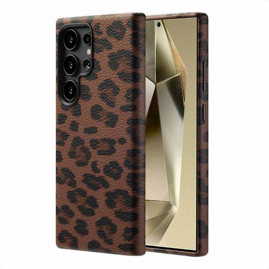 Selencia Sabi Backcover Panterprint met MagSafe voor de Samsung Galaxy S24 Ultra - Mocha Brown