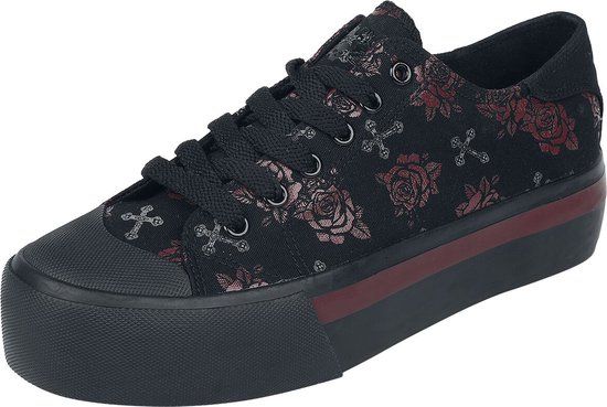 Rock Rebel by EMP Zwarte plateausneakers met kruis en rozen print - Dames - EU41