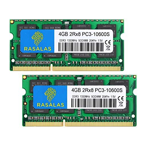 Rasalas 8GB Kit (2X4GB) PC3-10600 DDR3 1333mhz Sodimm RAM voor AMD Intel Laptop, MacBook Pro 13/15/17" Begin 2011, iMac 21.5" medio eind 2011, 27" medio 2011, Mac Mini 5,1 & 5 ,2 Midden