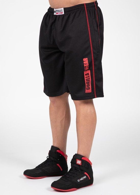 Gorilla Wear Wallace Mesh Shorts - Zwart/Rood - XL - Mannen