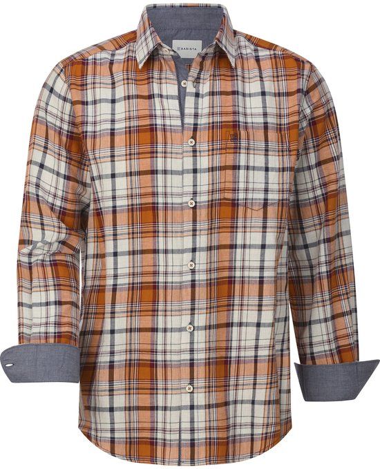Babista heren overhemd met lange mouwen, klassieke kraag, borstzak, knoopsluiting, regular fit, 100% katoen, geruit, donkeroranje, maat 45/46