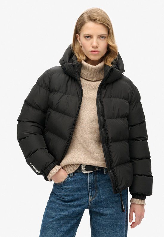 Superdry HOODED SPORTS PUFFER JACKET Dames Jas Zwart - Maat XL