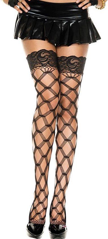 Music Legs Netstof Kousen Met Kant En Siliconen - Wit - One Size