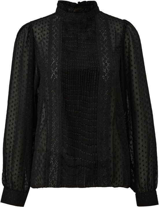 QS s.Oliver QS Bluse met lange mouwen en opstaande kraag voor dames, zwart, maat 38