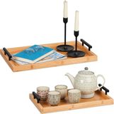 Merkloos Relaxdays dienblad bamboe - set van 2 - 2 groottes - met handgrepen - hoge rand