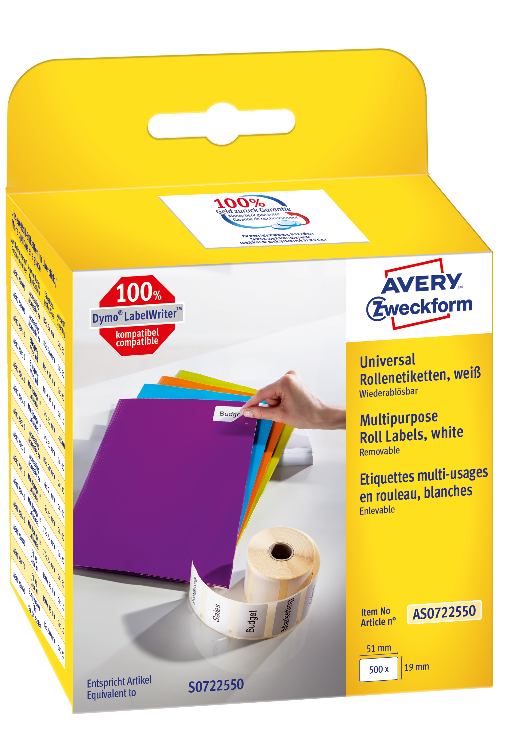 Avery AS0722550 Label - Rechthoekig - Wit - Papier