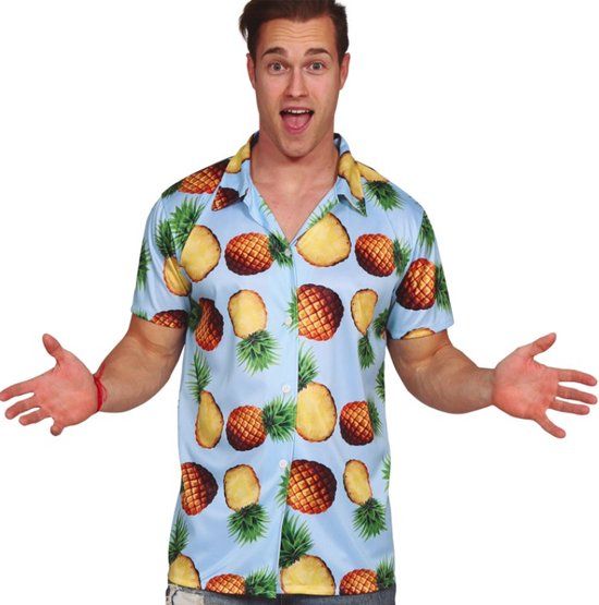 Fiestas Guirca Hawaii Aloha Shirt Ananas Blauw - L - Mannen - Polyester - Handwasbaar