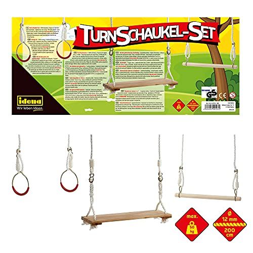 Idena Turkse schommelset van hout met plankschommel, trapezium en ringen - voor kinderen vanaf 3 jaar - 4064997401932