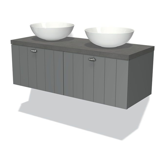 Maxaro Badkamermeubel voor Waskom 120cm Modulo Plato Middengrijs 2 Lades Lamel Donkergrijs Beton Blad