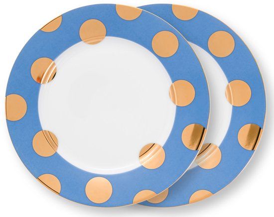 Pip Studio Ontbijtbord Dot Delight Light Blue-Gold 21 cm (Set van 2)