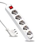 V-TAC Stekkerdoos met schakelaar en 1,5 m lange kabel, 5 stopcontacten, 10/16 A bypass + Schuko-stekker 16 A, stopcontact voor thuis, kantoor, winkel, kleur wit