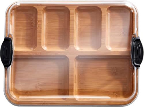 FARBERWARE Build-a-Board Snijplank met Compartimenten en Doorzichtig Sluitdeksel voor Charcuterie, Snacks, Bamboe, 28 x 35,5cm