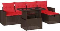 vidaXL 6-delige tuinbankset met kussens, bruin, polyrotan