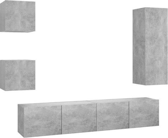 vidaXL 5-delige Tv-meubelset bewerkt hout betongrijs