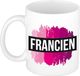 Bellatio Decorations Shoppartners Bv Francien naam cadeau koffie mok - beker - met roze verfstrepen - 300 ml - wit