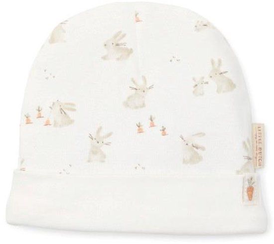Little Dutch Baby Bunny Mutsje - Wit - Newborn Naturals - Biologisch katoen - Unisex - 3-6 mnd