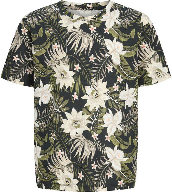 JJ REBEL JUNIOR JACK&JONES JREBRUSSEL FLOWER AOP SS TEE JNR Jongens T-shirt - Zwart - Maat 128