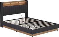 Vitalispa Nura Gestoffeerd bed – met 4 laden Antraciet/eiken