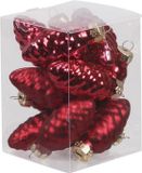 Othmar Decorations Bv 12x Dennenappel kersthangers/kerstballen rood van glas - 6 cm - mat/glans - Kerstboomversiering