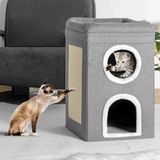 BAKAJI Kattenmand, opvouwbaar, grijs, 2 verticale niveaus, huis voor huisdieren, krabpaal van warm en gevoerd polyester, kattenkrabpaal met antislip onderkant, 41 x 41 x 63 cm