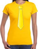 Bellatio Decorations Verkleed t-shirt voor dames - stropdas geel - geel - carnaval - foute party XL