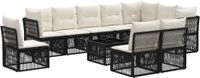 vidaXL Tuinbankenset 11-delig Zwart Polyrattan