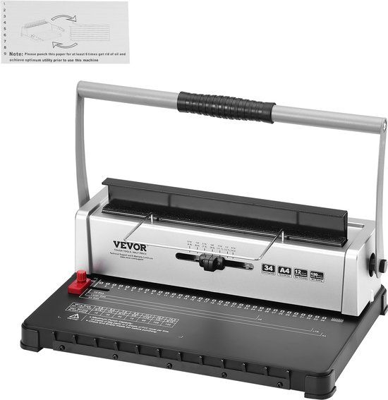 VEVOR Spiraalbindapparaat, Handmatige Bookmaker 34 Gaats Binding 120 Vellen, Punch Binder met Verstelbare 3/16 - 9/16 Inch Spiraalbindende Rug En Zijmarge, voor Letterformaat, A4, A5