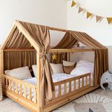 LILIMAUS Huisbed hemeltje - bedhemel voor huisbed - 135 x 320 cm - mousseline katoen - bruin