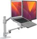 Alberenz® 2-in-1 laptop- en monitorhouder, verstelbare dubbele armstandaard voor laptops van 12-17 inch en 17-32 inch, ergonomisch design, in hoogte verstelbaar en kantelbaar, kleur zilver