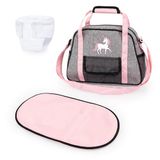 poppenluiertas, Bayer Design poppenluiertas, luiertas voor poppen, zakje, tas, jeans-grijs, roze