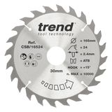 Trend CraftPro TC-afkortzaagblad, ideaal voor Einhell TE-CS165 cirkelzagen, 165 mm x 24 tanden x 30 mm diameter, wolfraamcarbide getipt, CSB/16524