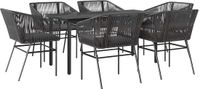 vidaXL 7-delige tuinset met kussens, zwart, polyrotan, glas
