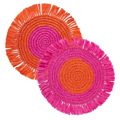 Talking Tables 2 x Handgemaakte Oranje & Roze Kleurrijke Raffia Placemats Levendige Tafeldecoraties voor haar, Pasen Zomer Dineren - Ontworpen in het Verenigd Koninkrijk door Talking Tables Maat 30cm