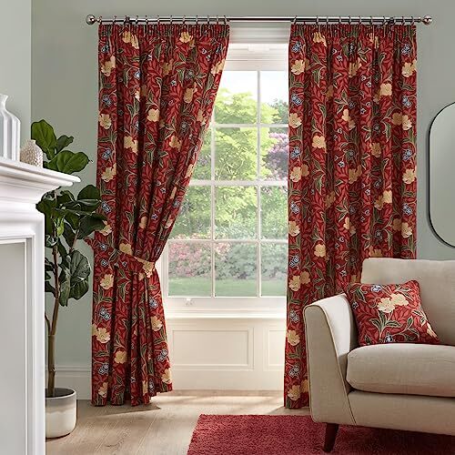 Dreams & Drapes Dreams & Drapes Gordijnen - Sandringham - 100% katoen paar potlood plooi gordijnen met striksluiting - 66" breedte x 90" druppel (168 x 229cm) in rood