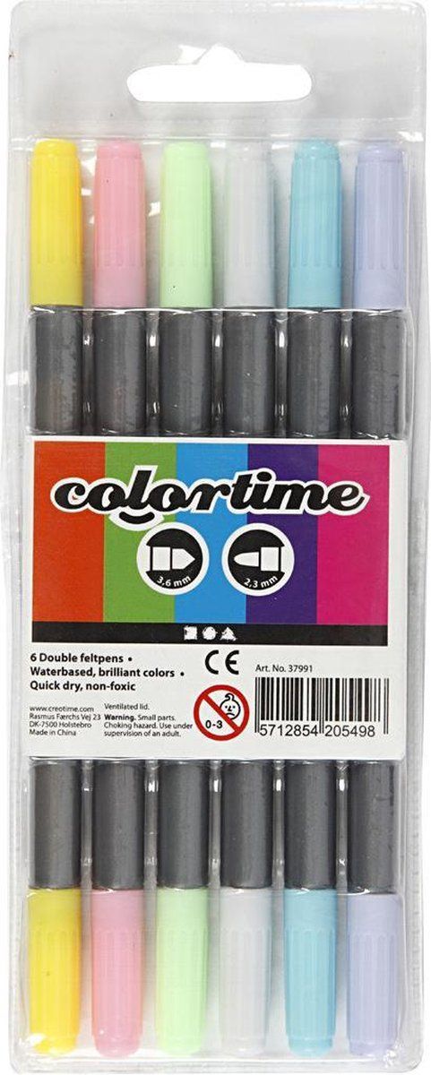 Colortime Panda Colortime Dubbelstiften 6 Stuks Lichte Kleuren