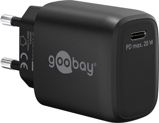 Goobay USB-C Thuislader Voedingsadapter 20W - PD - GaN - Zwart