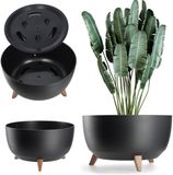 KADAX Verhoogde plantenpot, grote kunststof plantenbak met poten voor binnen en buiten, duurzame ronde plantenbak voor kamerplanten (47 cm, zwart)