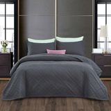 CHIXIN Bedsprei King 240x260 CM - Donkergrijze gewatteerde bedsprei, matelasse, zomer, lichtgewicht omkeerbare sprei voor slaapkamerdecoratie