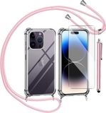 APPLE iPhone 14 Pro beschermhoes set + gehard glas + sleutelhanger + roze stylus