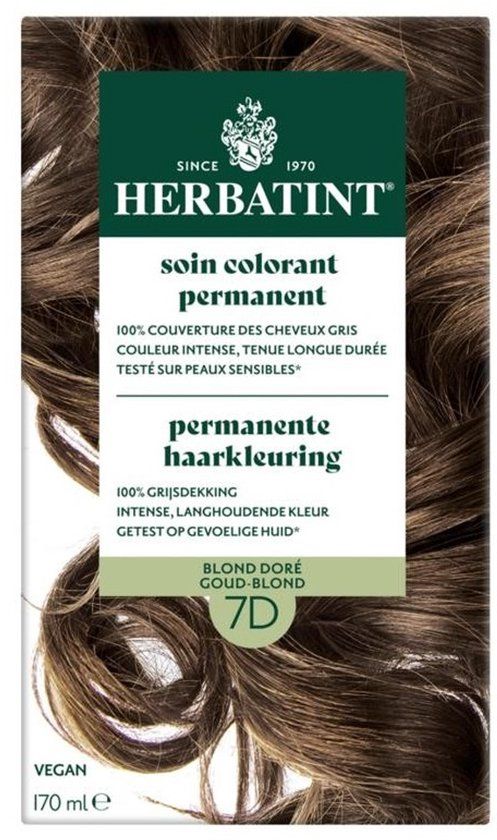 Herbatint Haarverf - Permanente Vegan Haarkleuring - Natuurlijke haarkleuring - 100% grijsdekking - Zonder gebruik van ammoniak - 7D Goud Blond – 170 ml